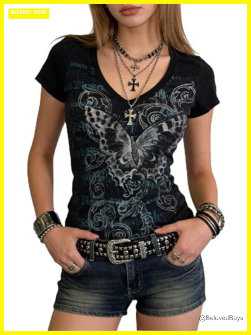 Women Y2K Grunge Graphic Tee Short Sleeve Emo Goth Punk Vintage 2000s Top